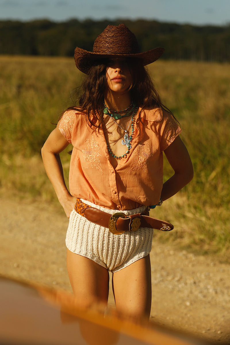 Woven Leather Belt - Multi Brown And Gold