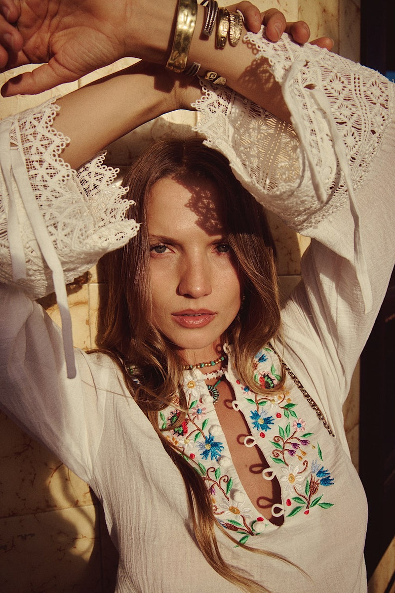 Sweet Marie Embroidered Cotton Tunic Dress