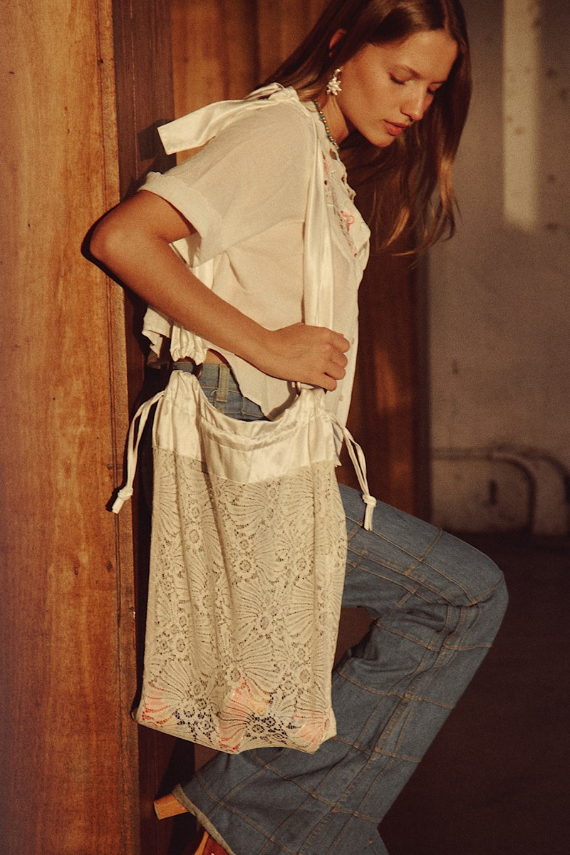 Songbird Cotton Lace + Silk Satin Bag