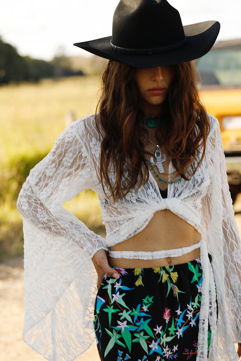 White Cloud Lace Tie Blouse - White