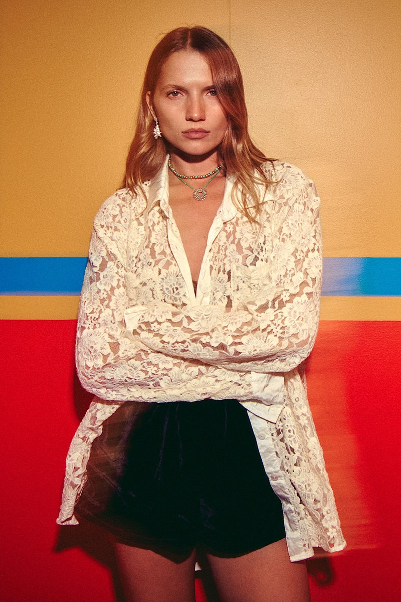 Lorelei Lace + Silk Satin Long Sleeve Shirt