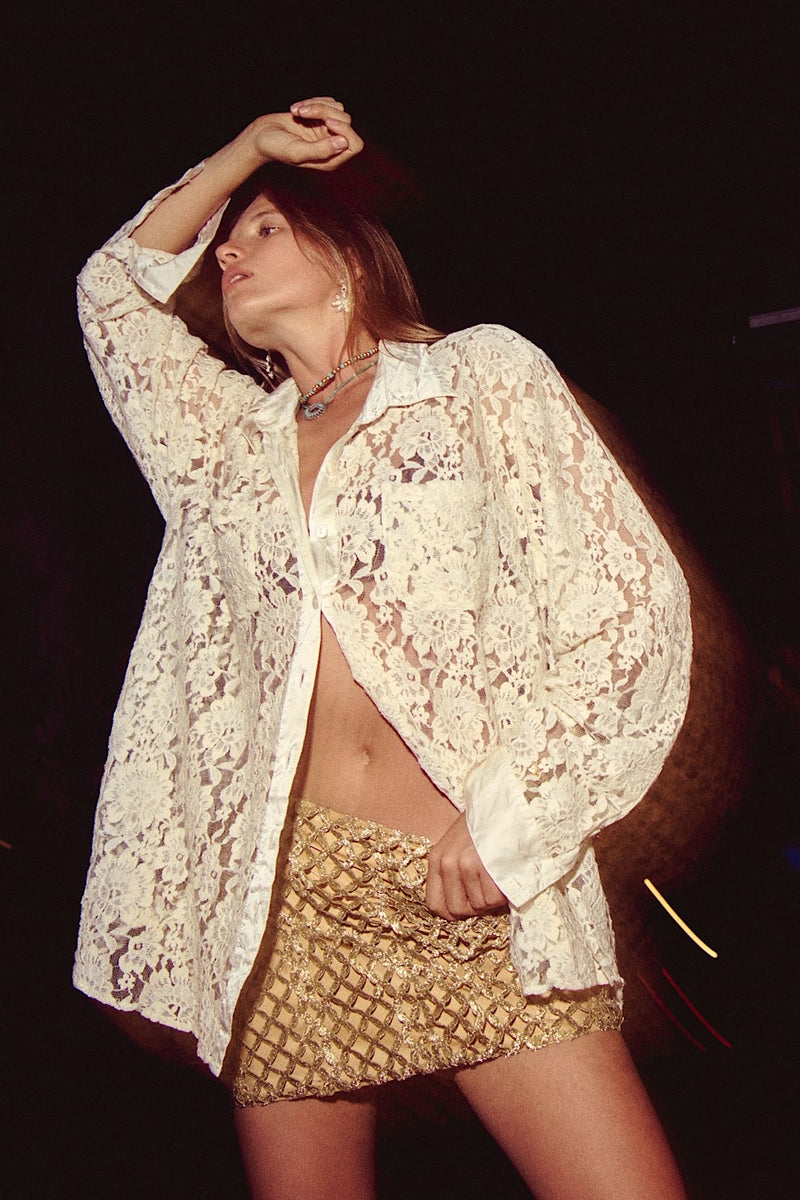 Lorelei Lace + Silk Satin Long Sleeve Shirt