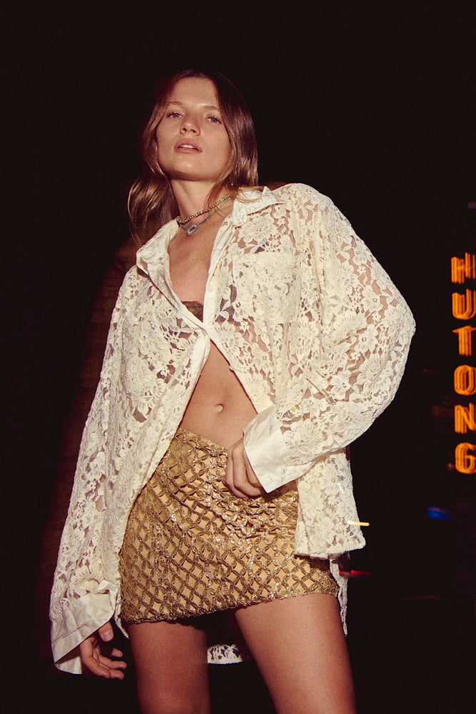 Gold Dust Woman Woven Lurex + Silk Satin Skirt