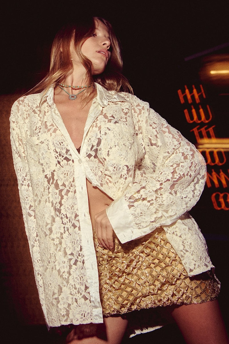 Lorelei Lace + Silk Satin Long Sleeve Shirt