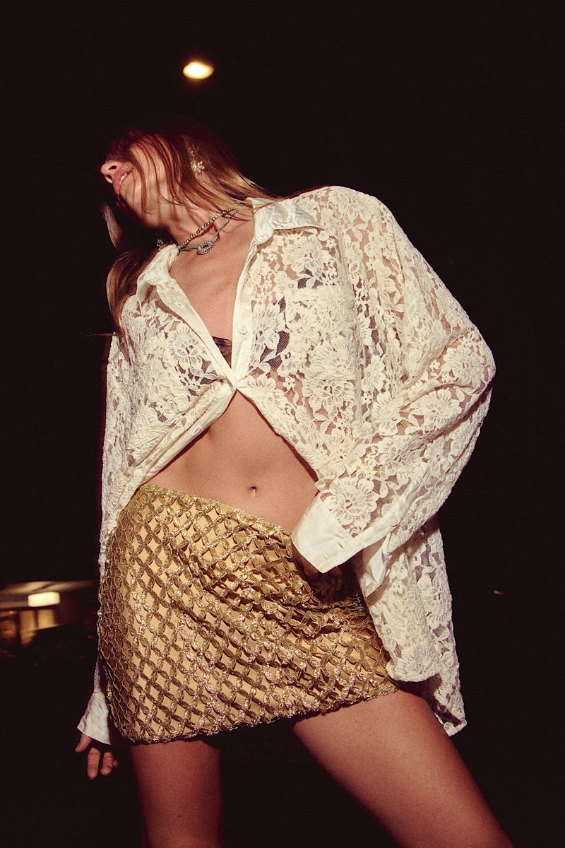 Gold Dust Woman Woven Lurex + Silk Satin Skirt