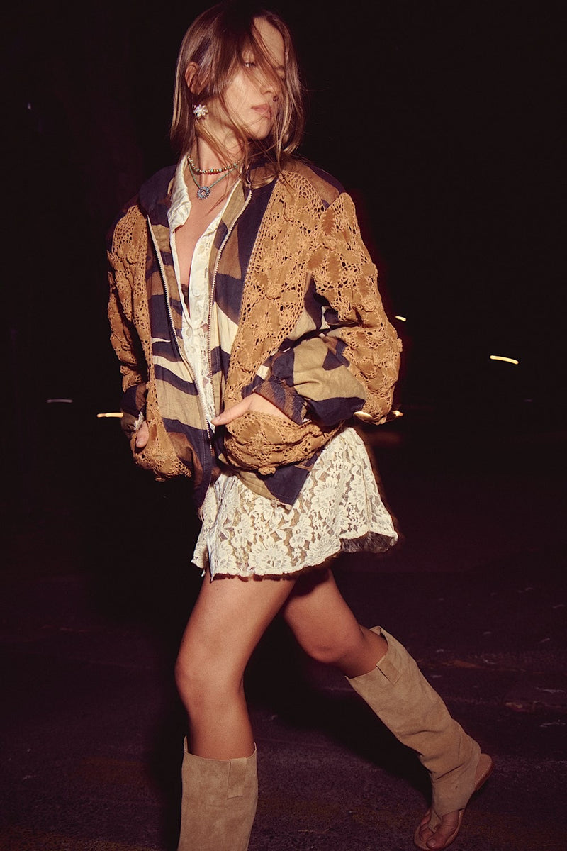 Spellbound Crochet Patchwork Bomber Jacket