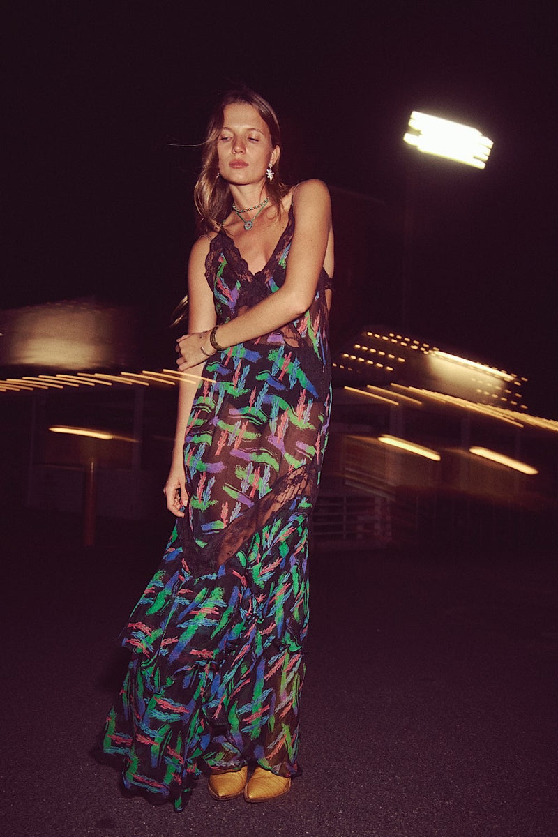 Come Alive Backless Cotton Maxi Dress - Black Water