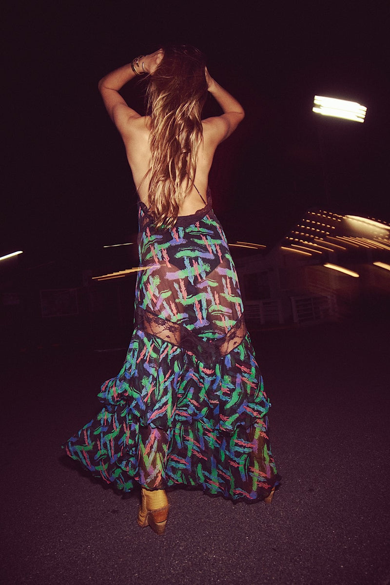 Come Alive Backless Cotton Maxi Dress - Black Water