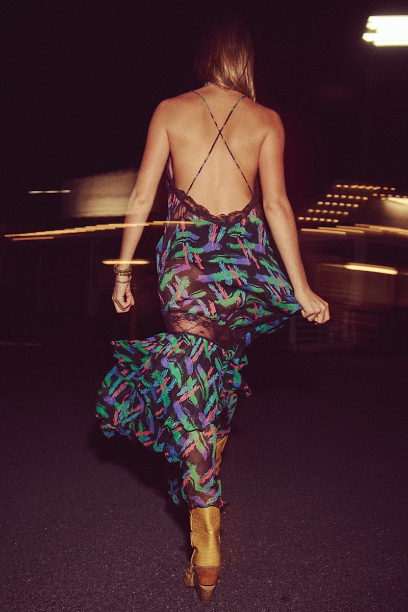 Come Alive Backless Cotton Maxi Dress - Black Water