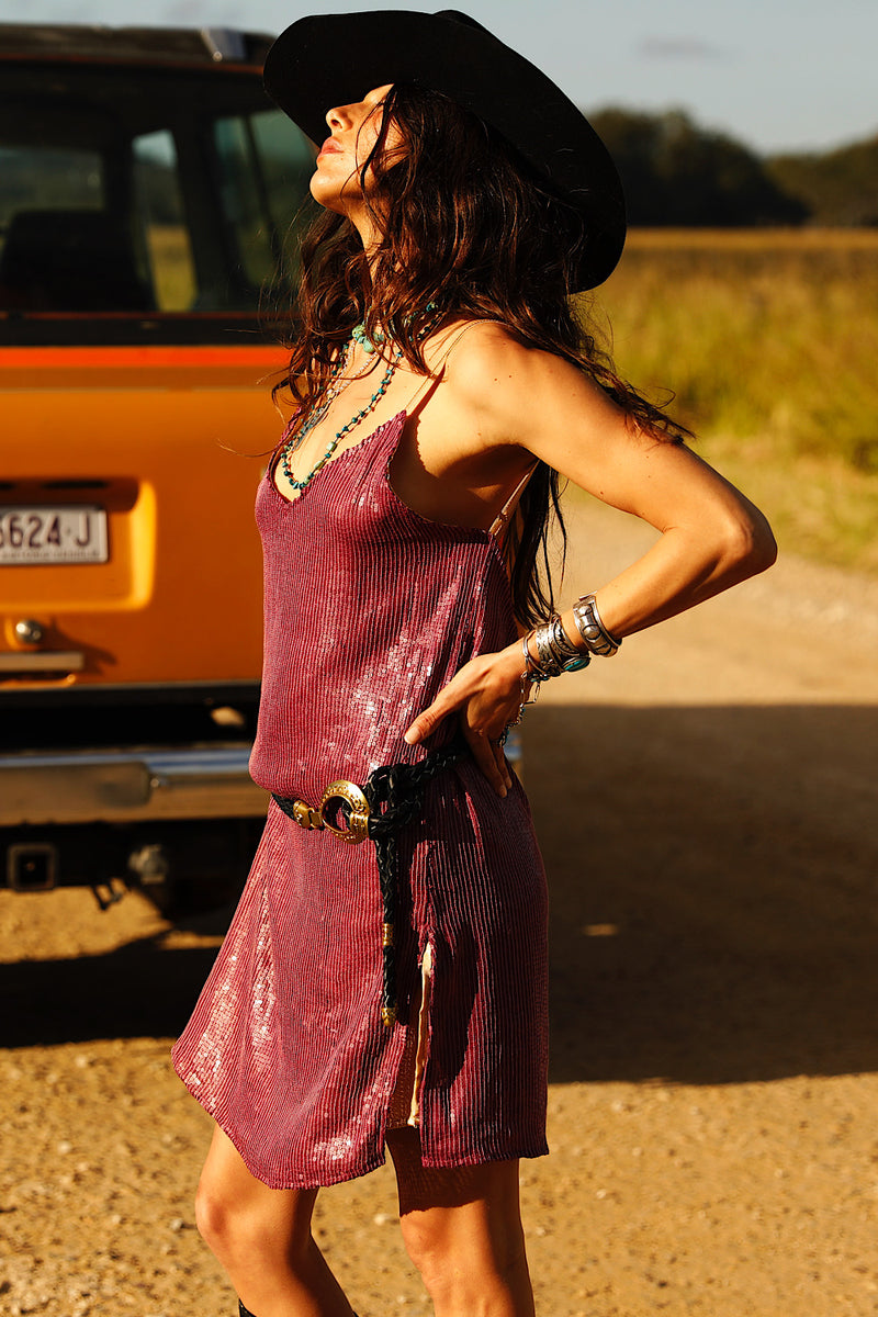 Lady Stardust Beaded Silk Mini Dress - Pink