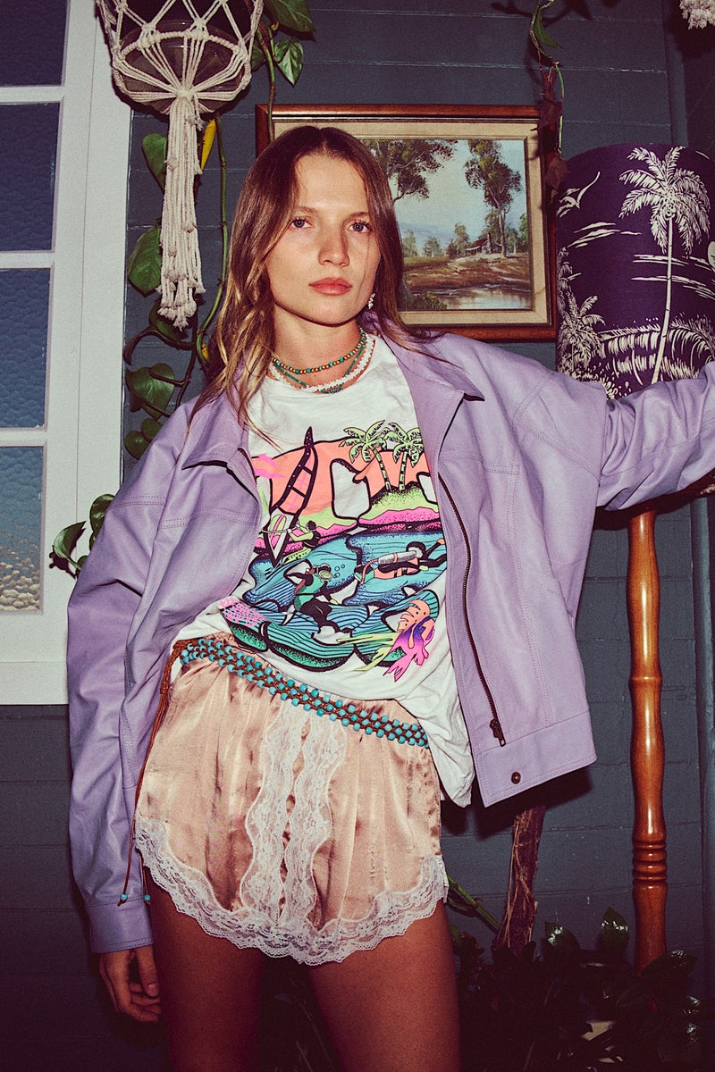 Material Girl Zip Leather Jacket - Lilac