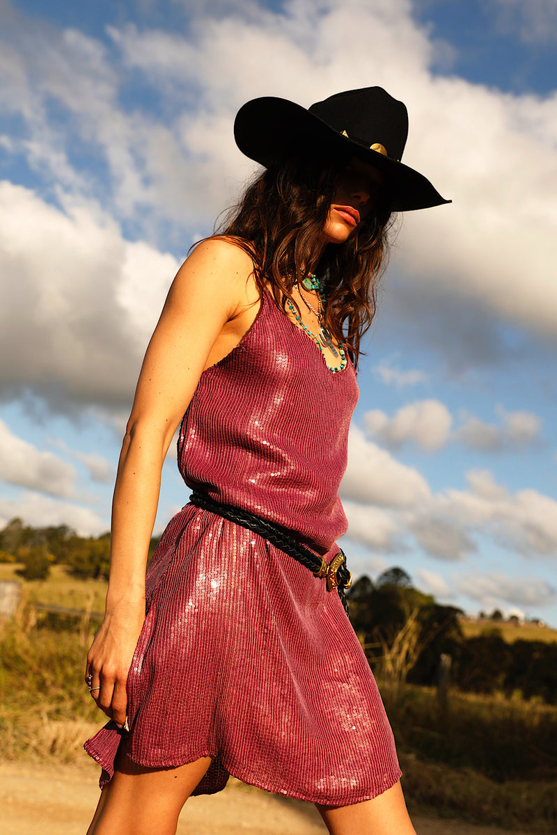 Lady Stardust Beaded Silk Mini Dress - Pink