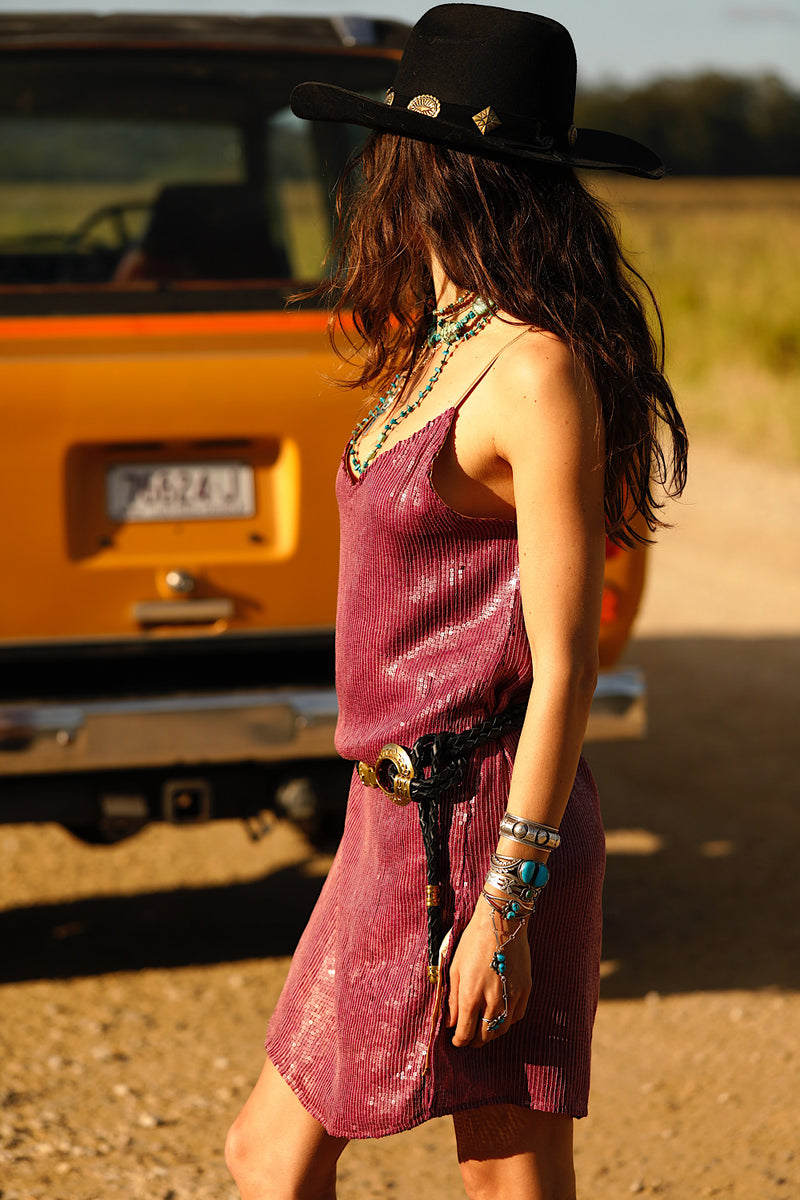 Lady Stardust Beaded Silk Mini Dress - Pink