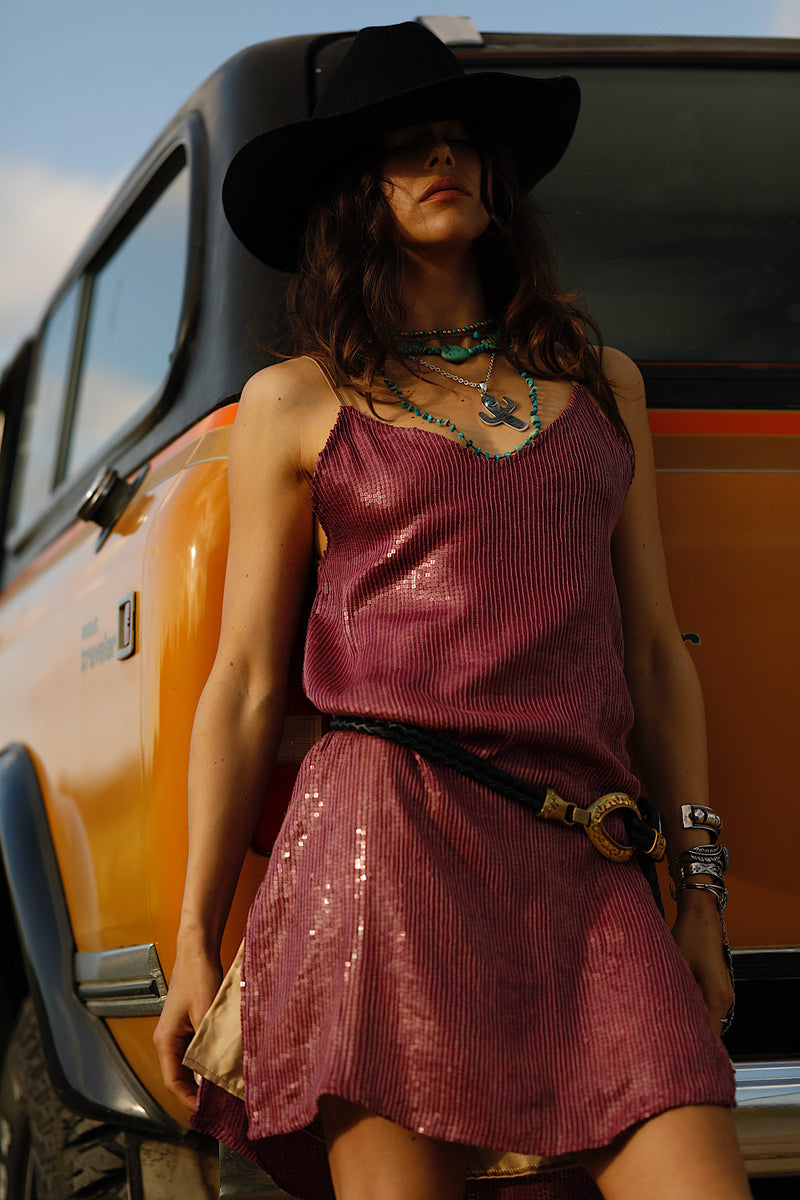 Lady Stardust Beaded Silk Mini Dress - Pink