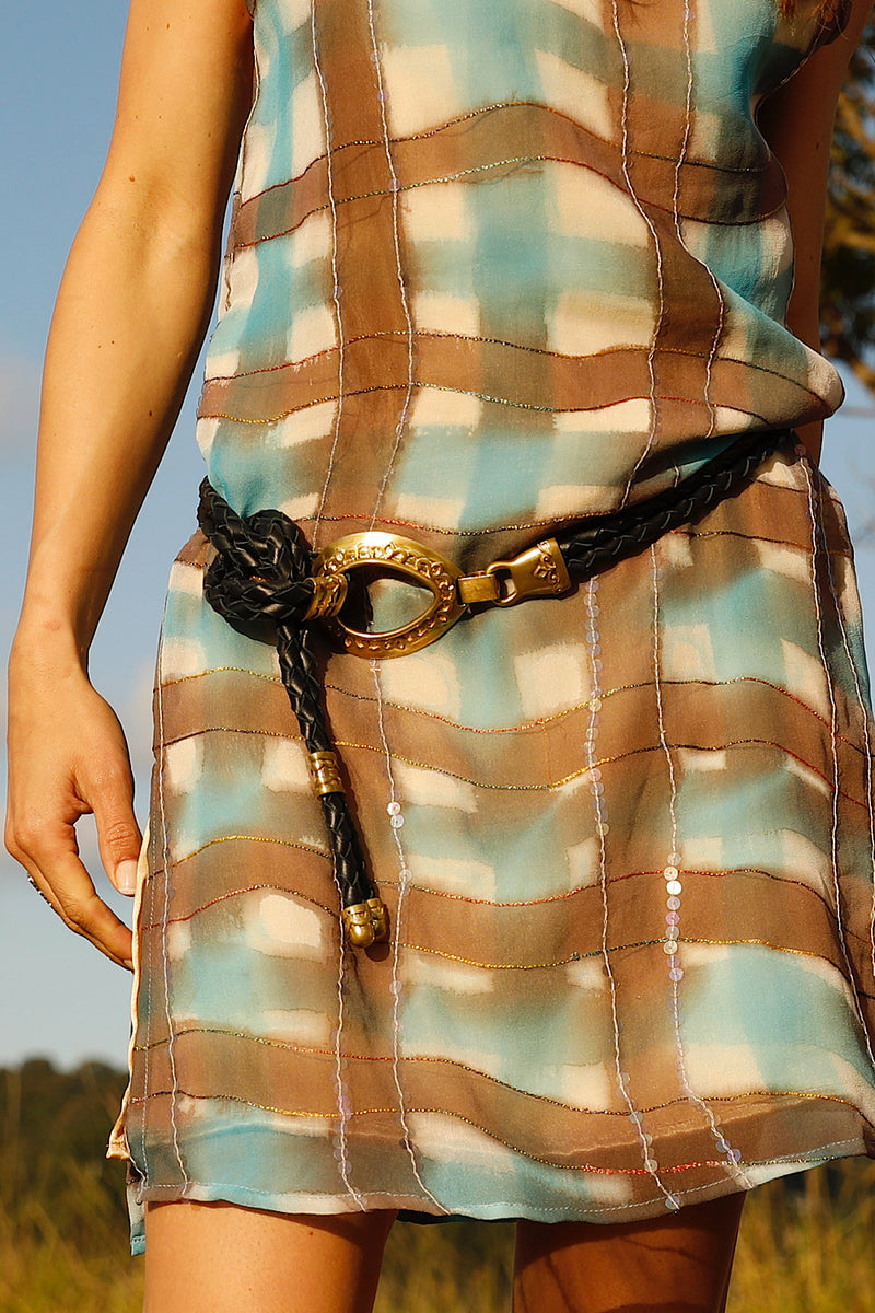 Lady Stardust Beaded Silk Mini Dress - Check