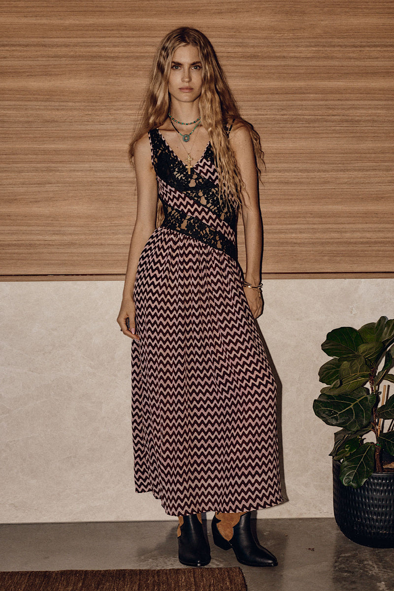 Take My Breath Away Silk Dress - Chevron