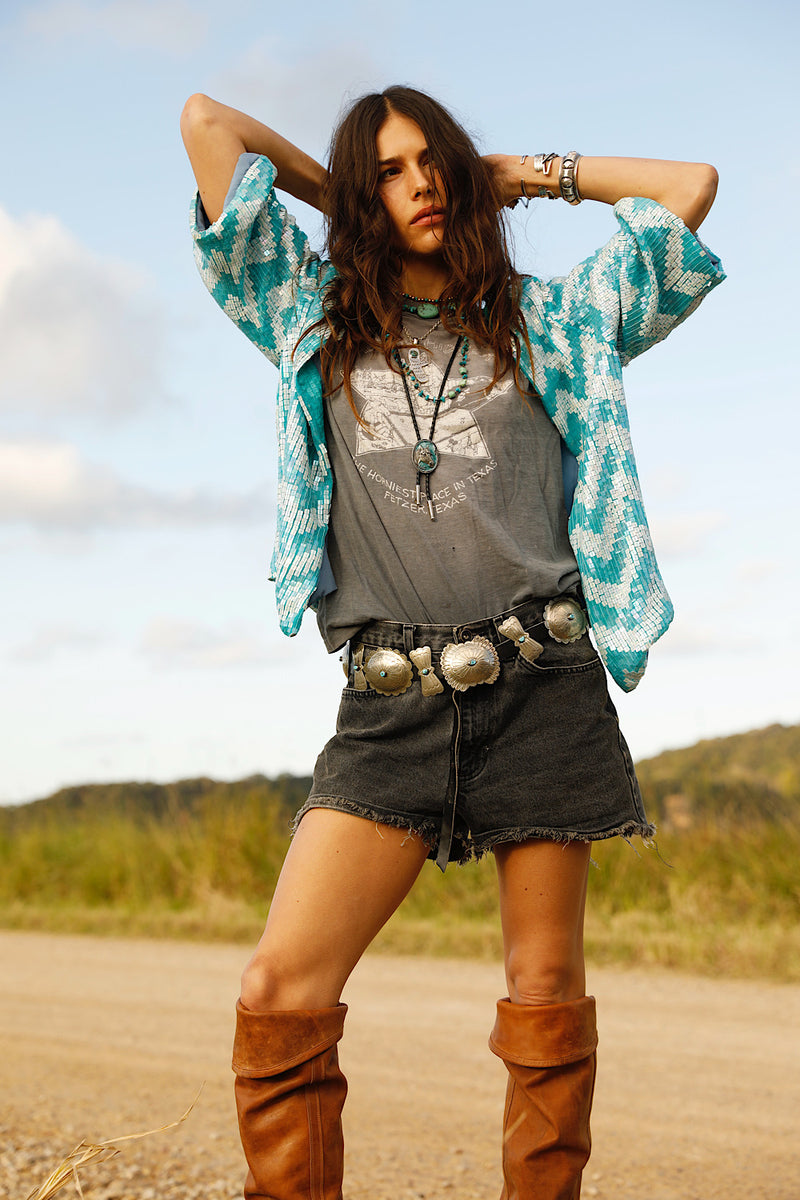 Starman Silk + Sequin Chevron Kimono Jacket