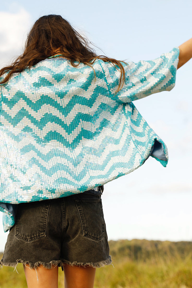 Starman Silk + Sequin Chevron Kimono Jacket