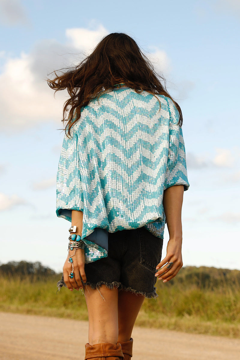 Starman Silk + Sequin Chevron Kimono Jacket