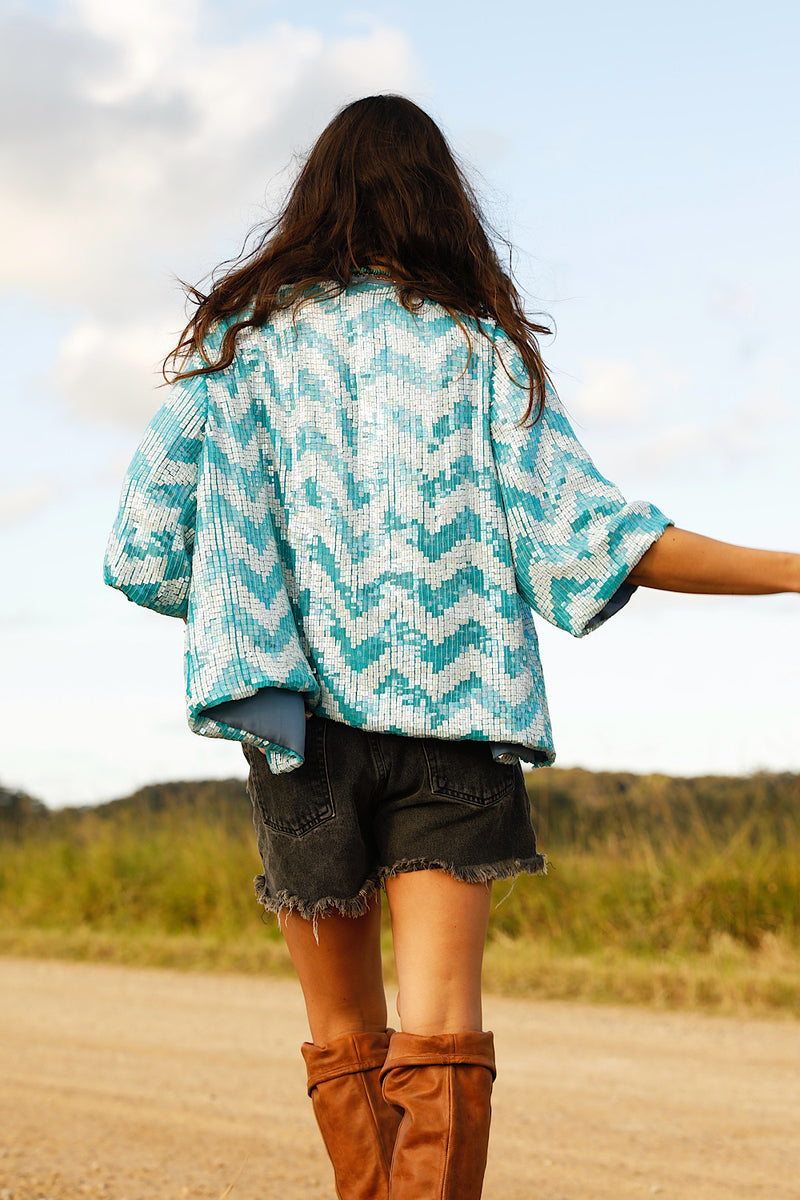 Starman Silk + Sequin Chevron Kimono Jacket