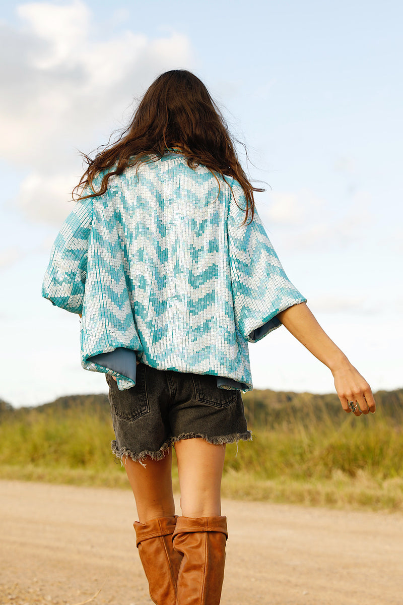 Starman Silk + Sequin Chevron Kimono Jacket