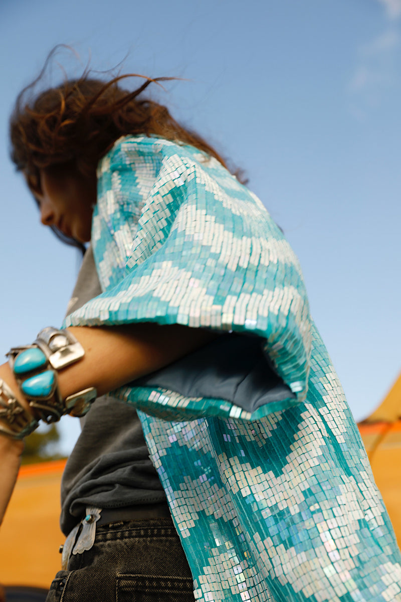 Starman Silk + Sequin Chevron Kimono Jacket