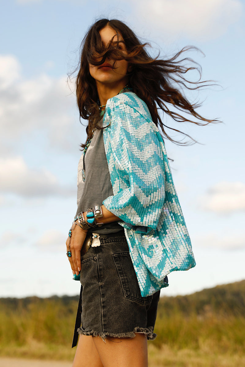 Starman Silk + Sequin Chevron Kimono Jacket