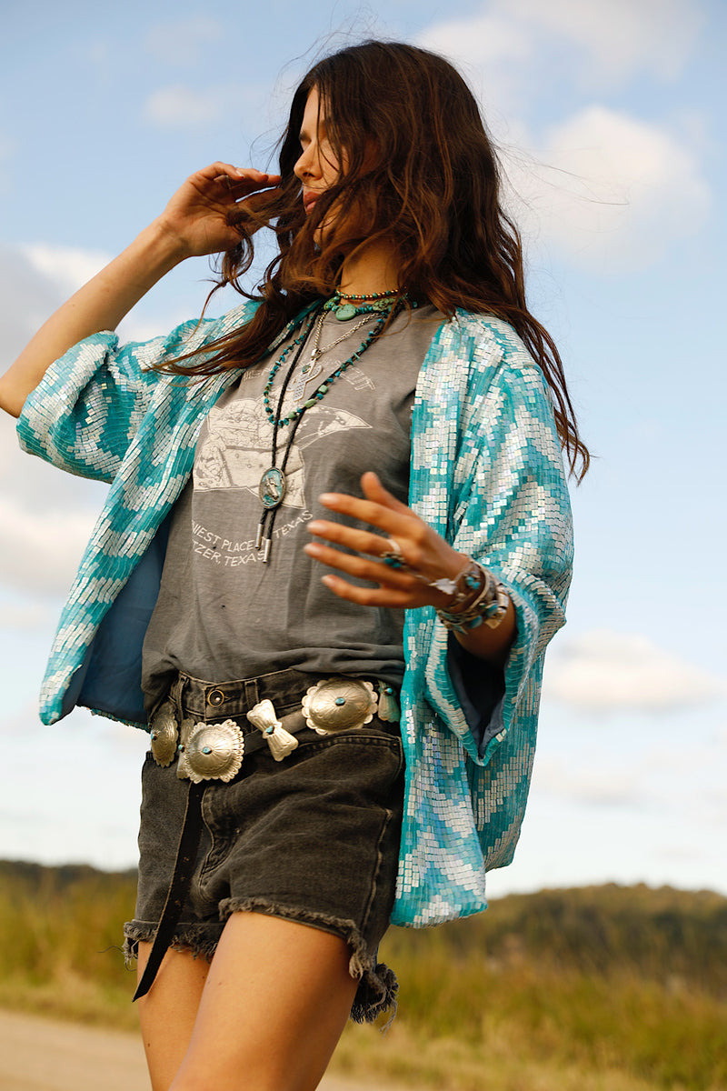 Starman Silk + Sequin Chevron Kimono Jacket