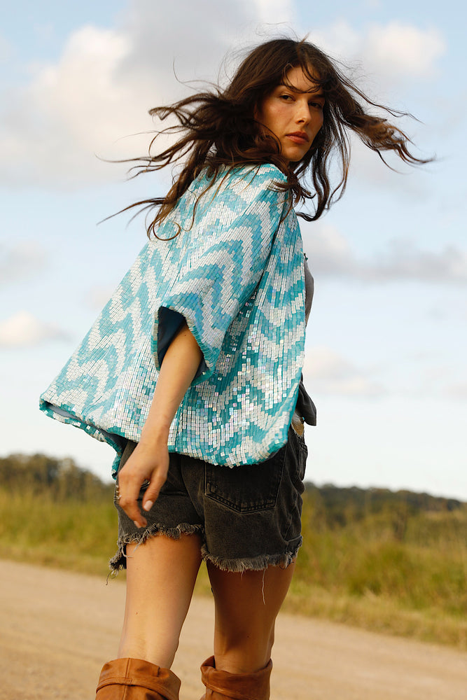 Starman Silk + Sequin Chevron Kimono Jacket