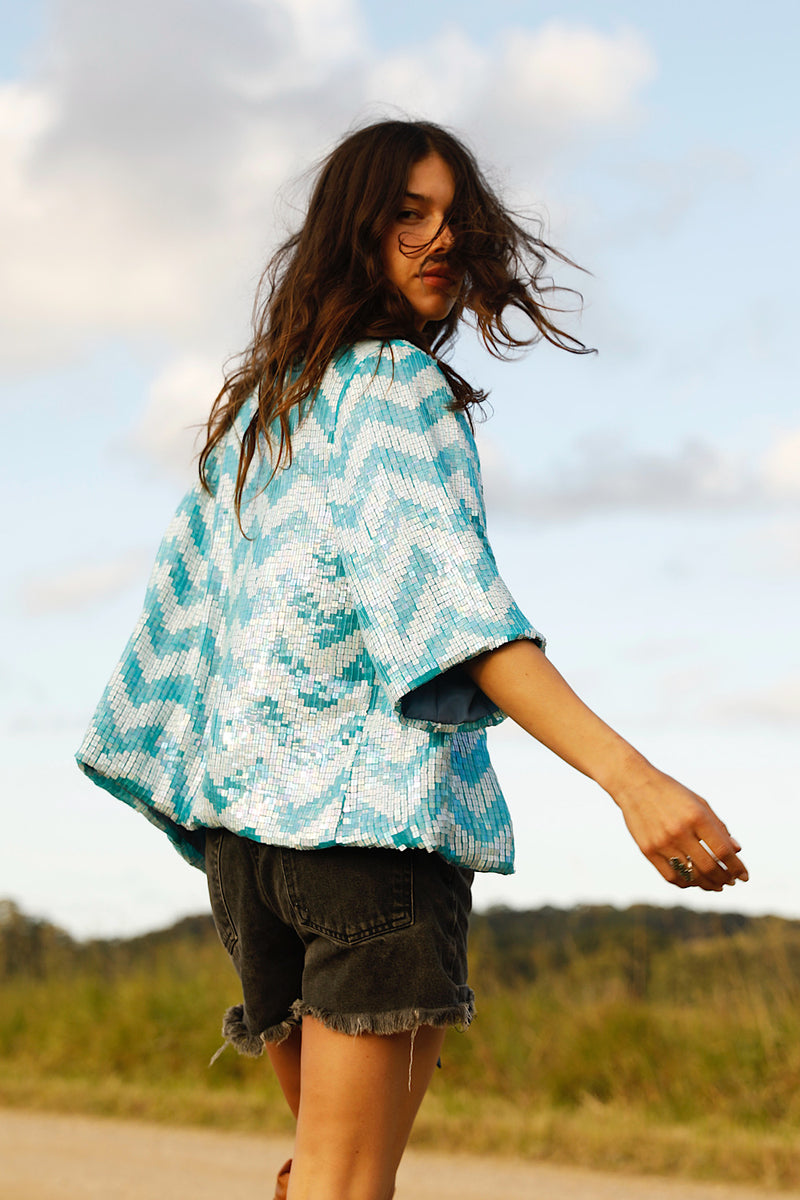 Starman Silk + Sequin Chevron Kimono Jacket