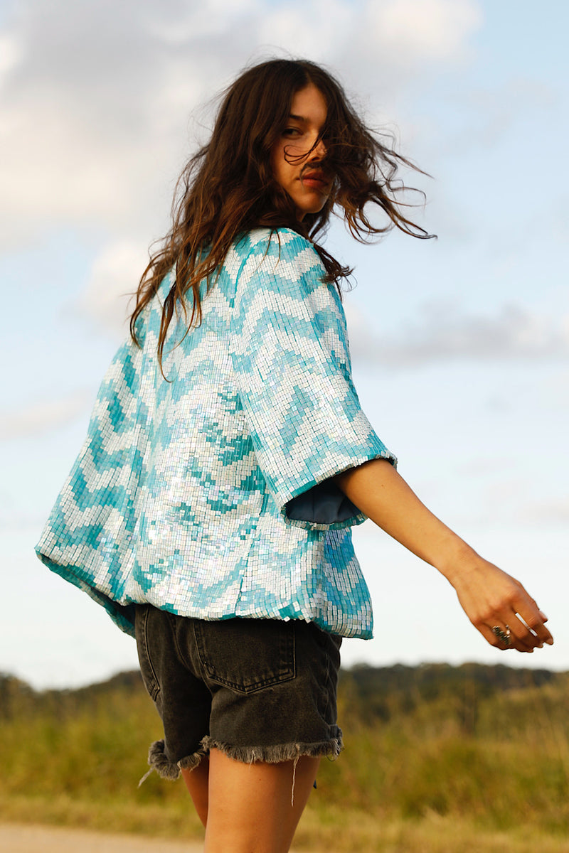 Starman Silk + Sequin Chevron Kimono Jacket