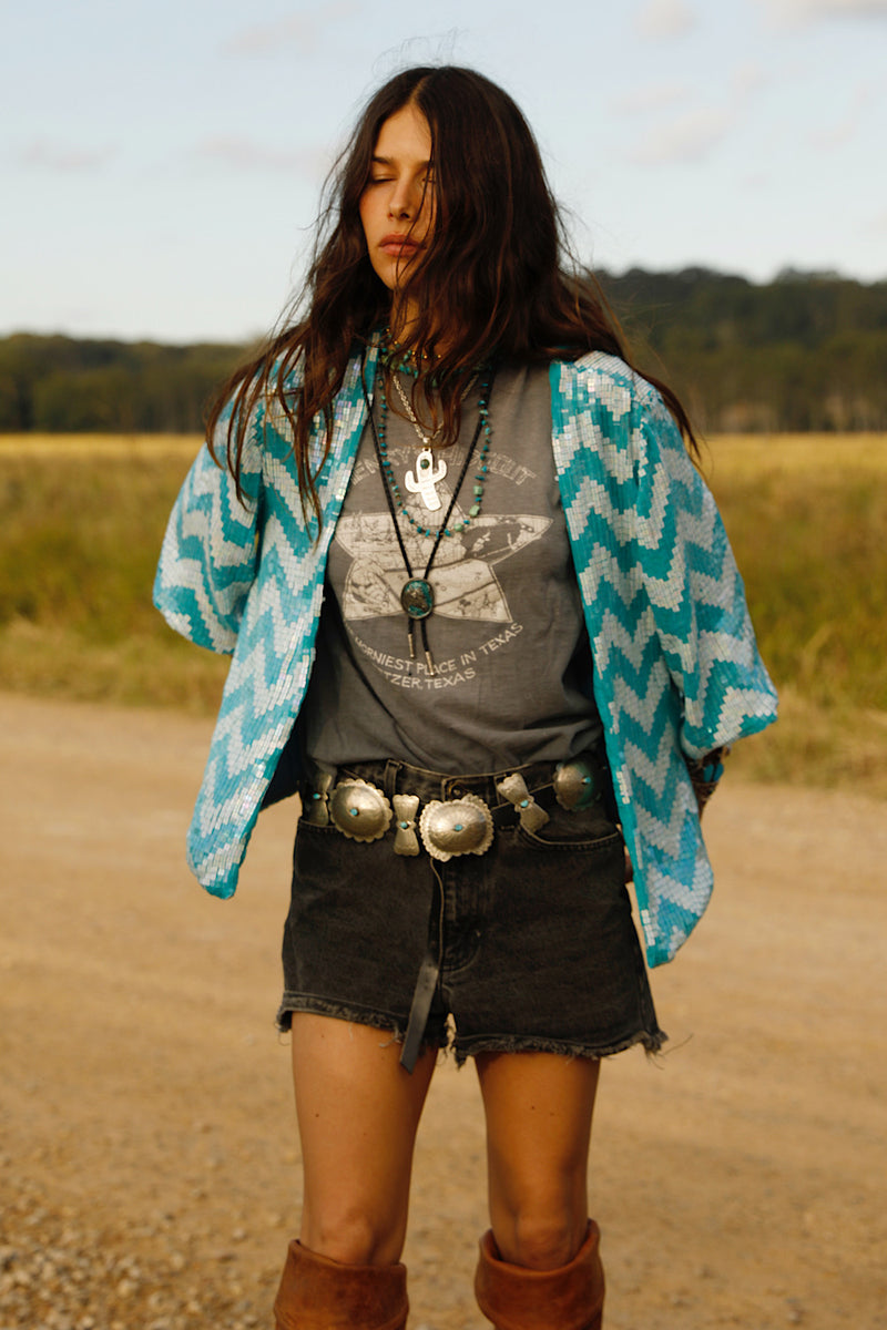 Starman Silk + Sequin Chevron Kimono Jacket