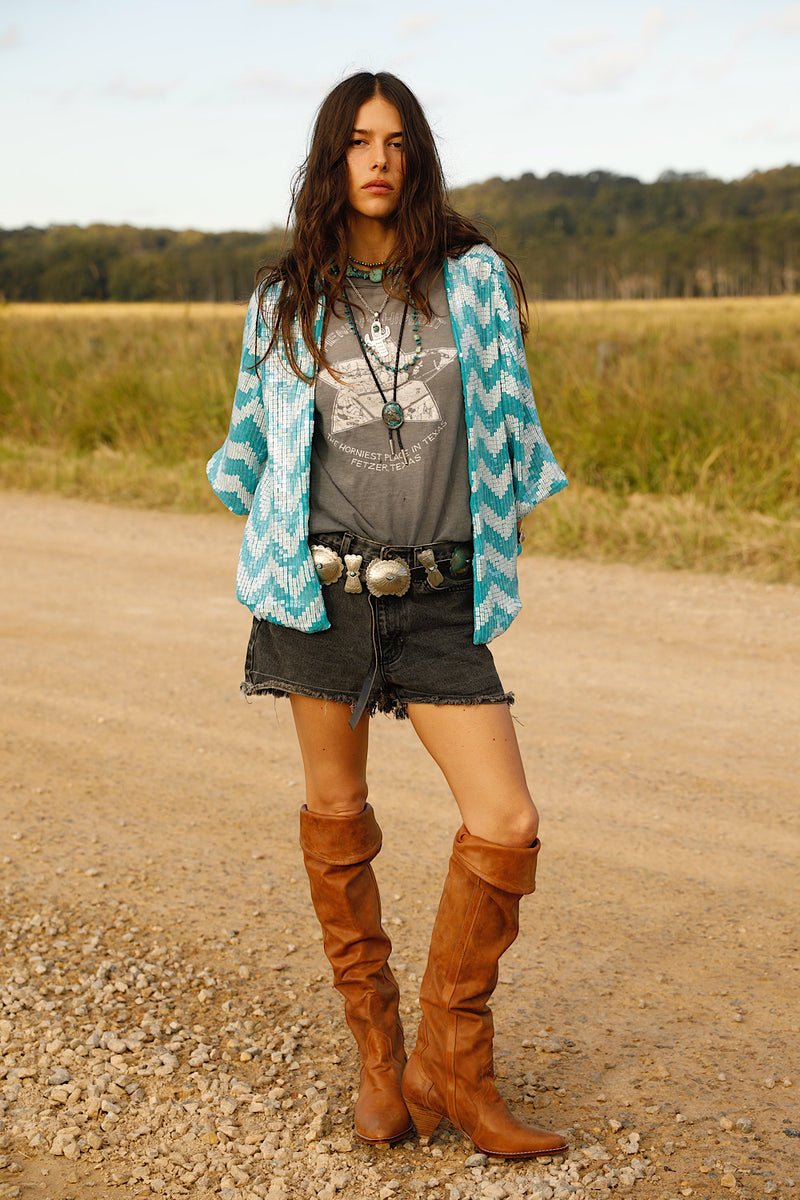 Starman Silk + Sequin Chevron Kimono Jacket