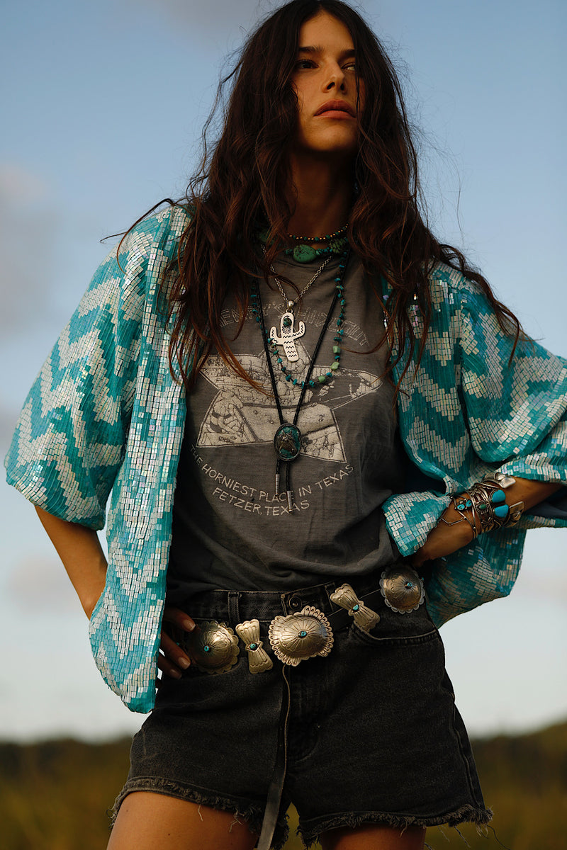 Starman Silk + Sequin Chevron Kimono Jacket