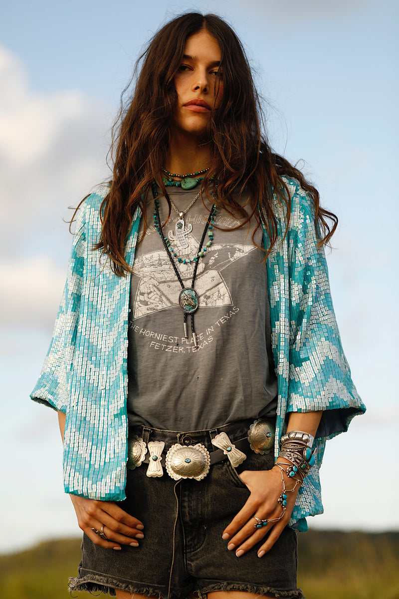Starman Silk + Sequin Chevron Kimono Jacket