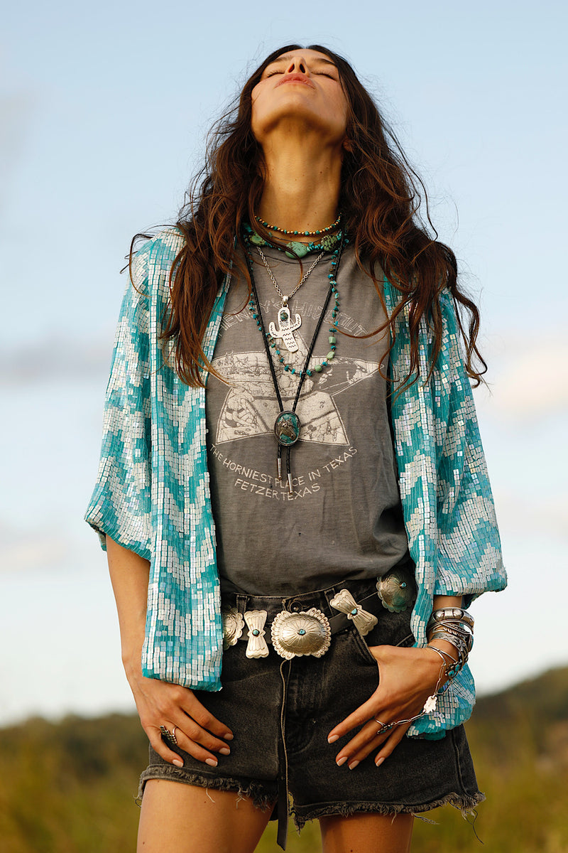 Starman Silk + Sequin Chevron Kimono Jacket