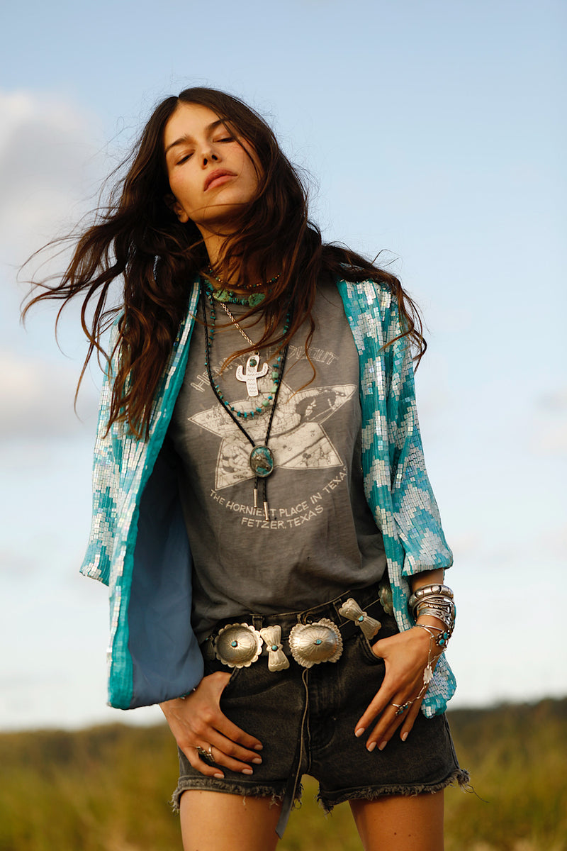 Starman Silk + Sequin Chevron Kimono Jacket