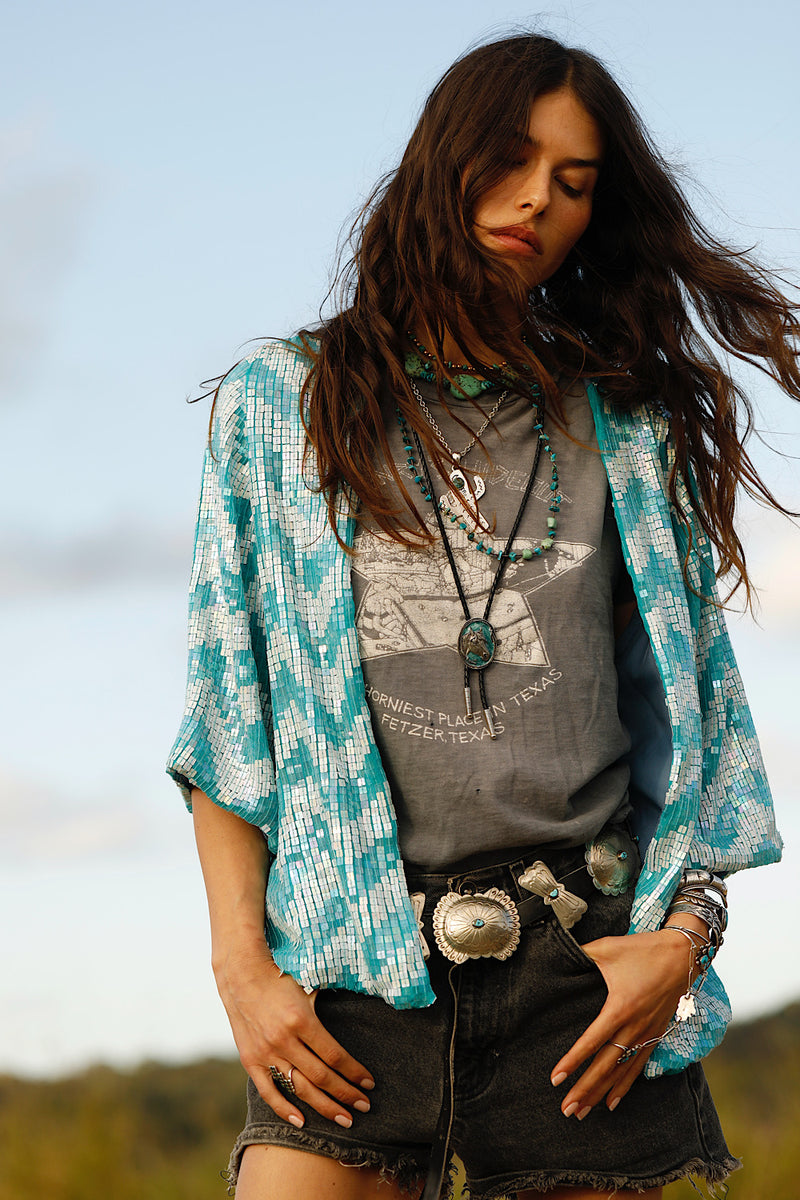Starman Silk + Sequin Chevron Kimono Jacket