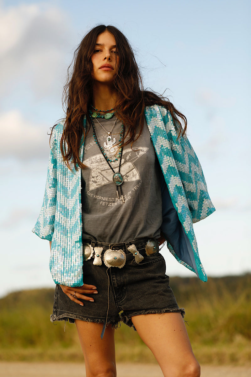 Starman Silk + Sequin Chevron Kimono Jacket