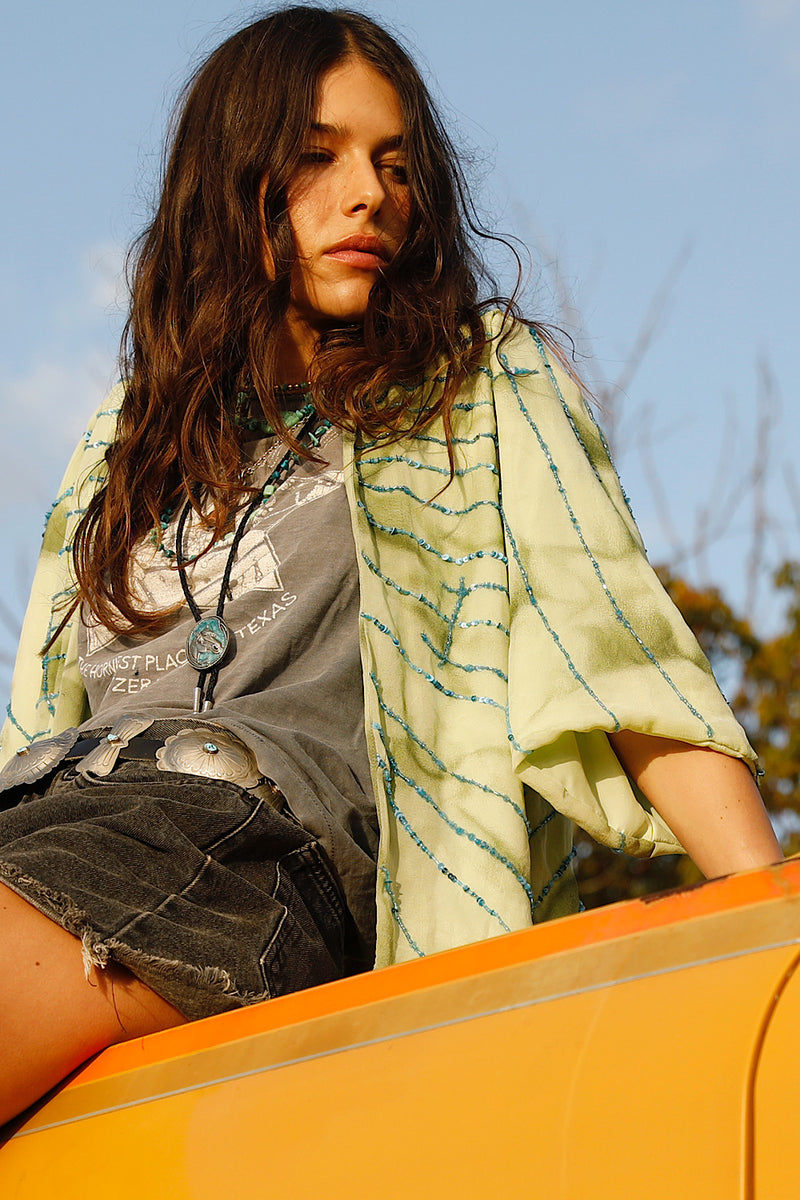Starman Silk + Sequin Kimono Jacket - Green