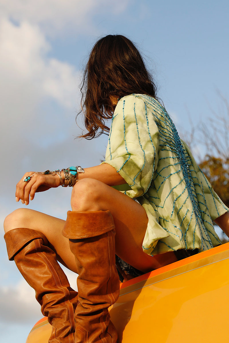 Starman Silk + Sequin Kimono Jacket - Green