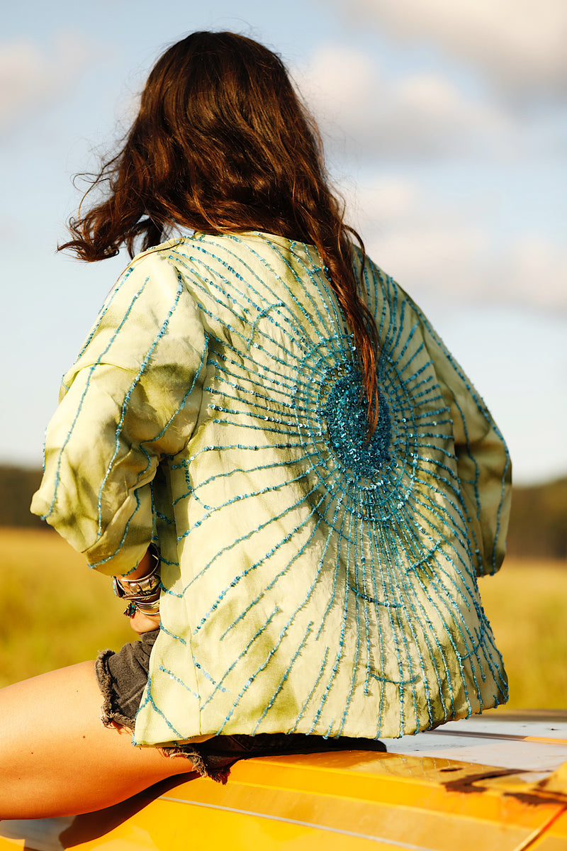 Starman Silk + Sequin Kimono Jacket - Green