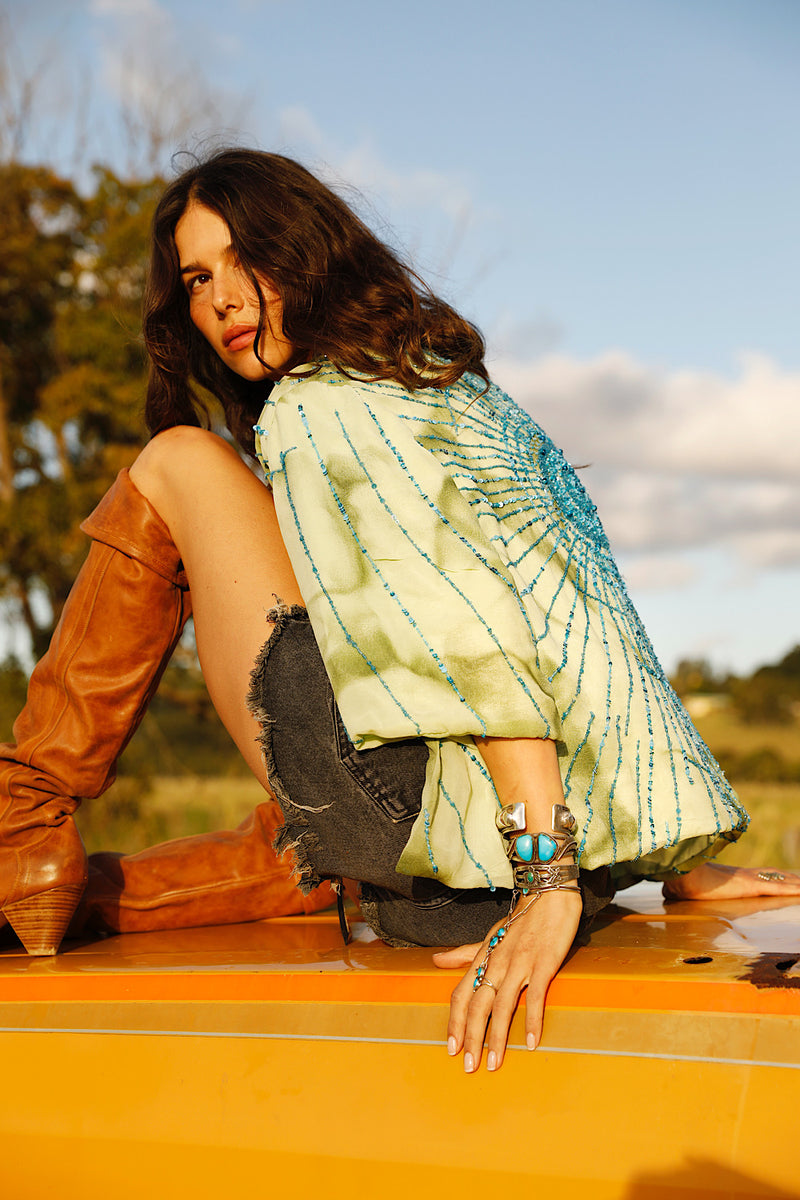 Starman Silk + Sequin Kimono Jacket - Green