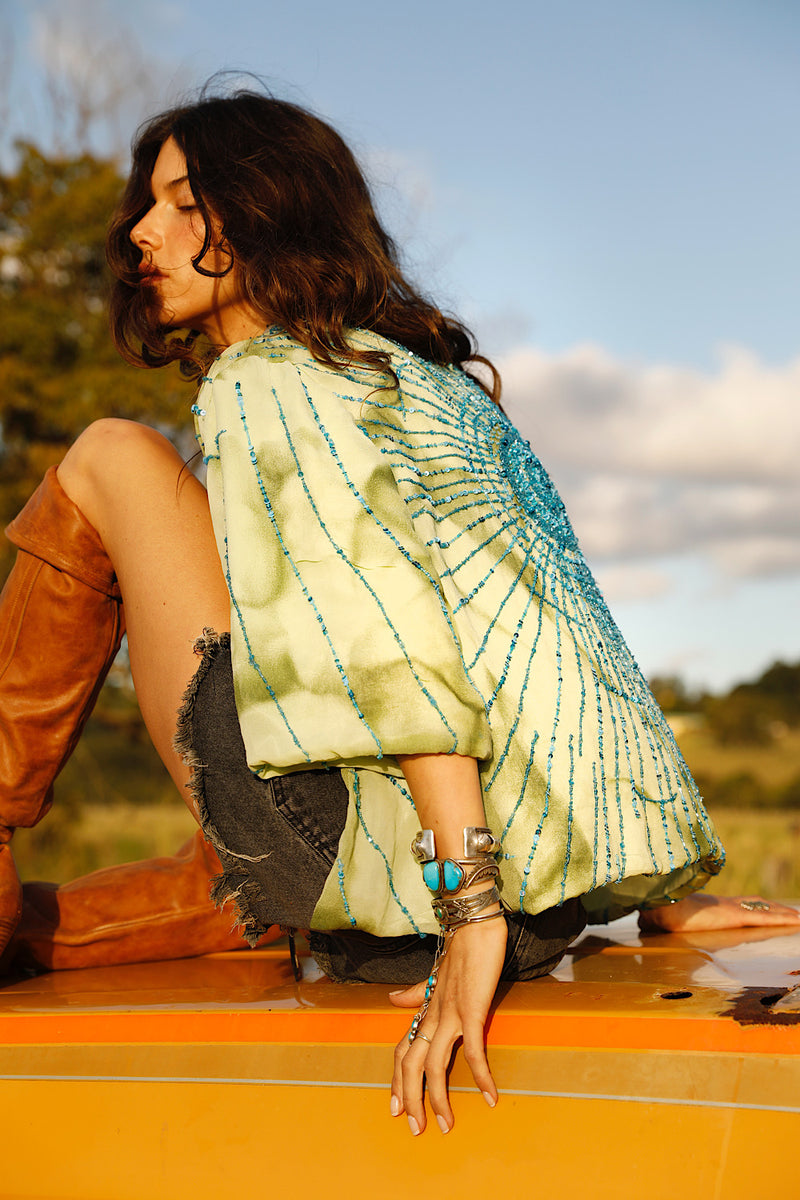 Starman Silk + Sequin Kimono Jacket - Green