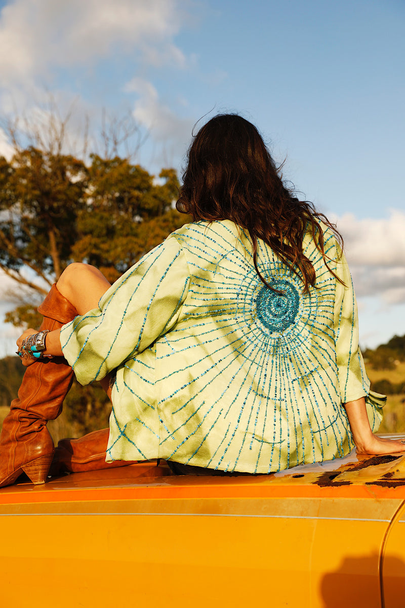 Starman Silk + Sequin Kimono Jacket - Green