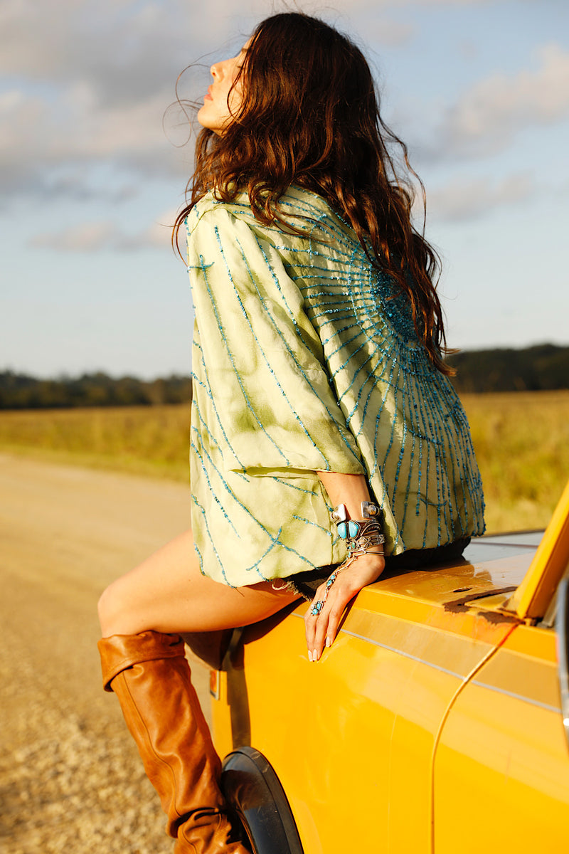 Starman Silk + Sequin Kimono Jacket - Green