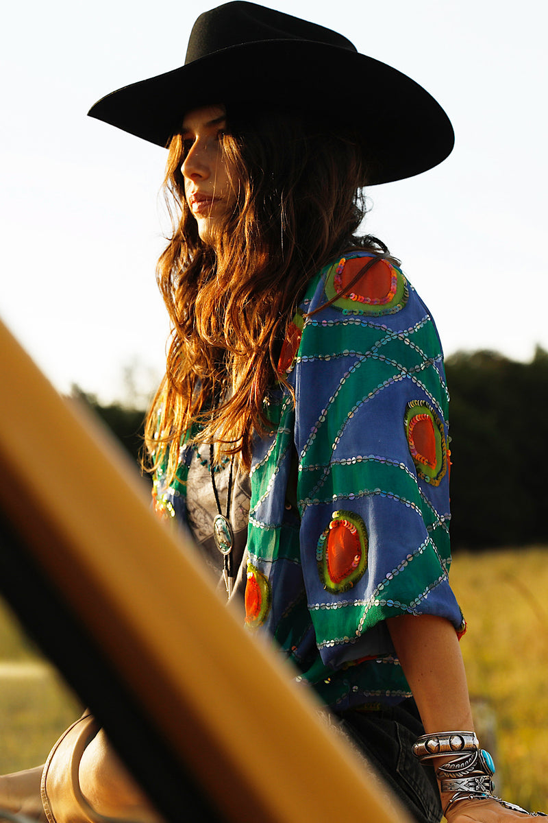 Starman Silk + Sequin Kimono Jacket - Multi