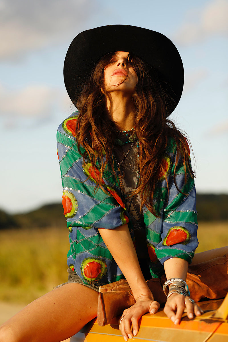 Starman Silk + Sequin Kimono Jacket - Multi