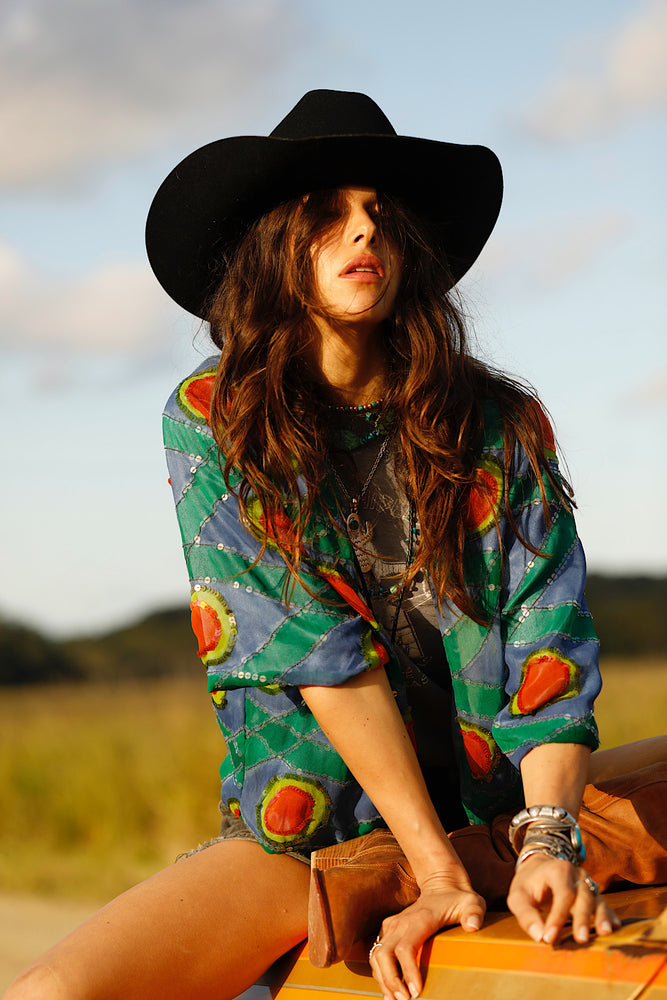 Starman Silk + Sequin Kimono Jacket - Multi