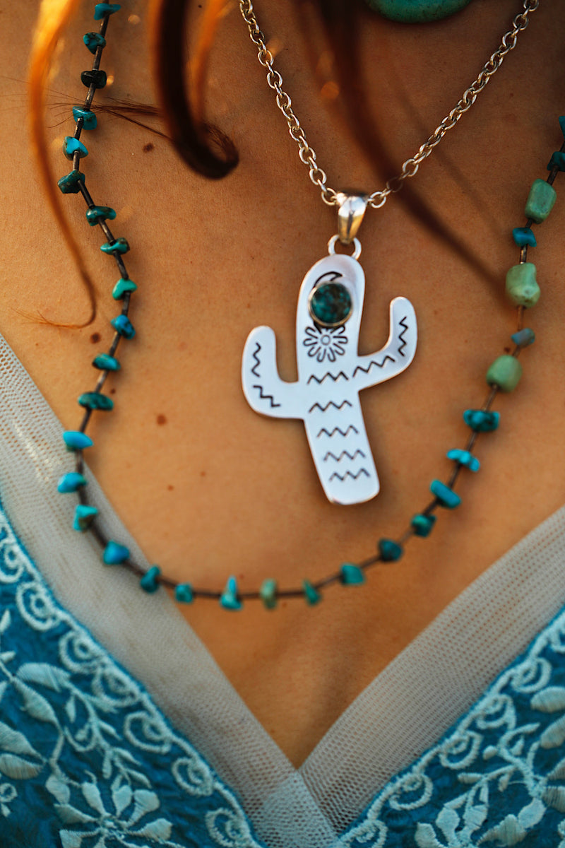 Cactus Sterling Silver & Turquoise Necklace